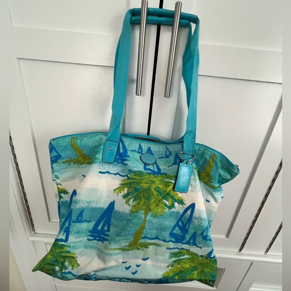 Coach Tropical Print Tote Bag - Blue and Green